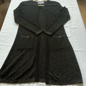 Kasper sweater jacket‎ small black silver and gold sparkle